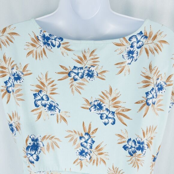 Lands End Cap Sleeve Twist Front Flare Dress Womens Medium Floral Aqua Blue - Picture 11 of 16